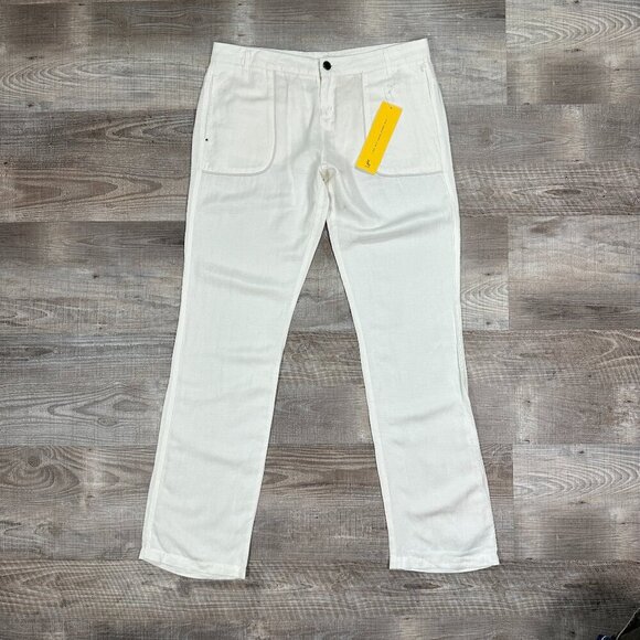 NWT LOLE Winnie Linen Blend White Pants Straight Leg Women's Size 8 x 33" - Picture 1 of 14